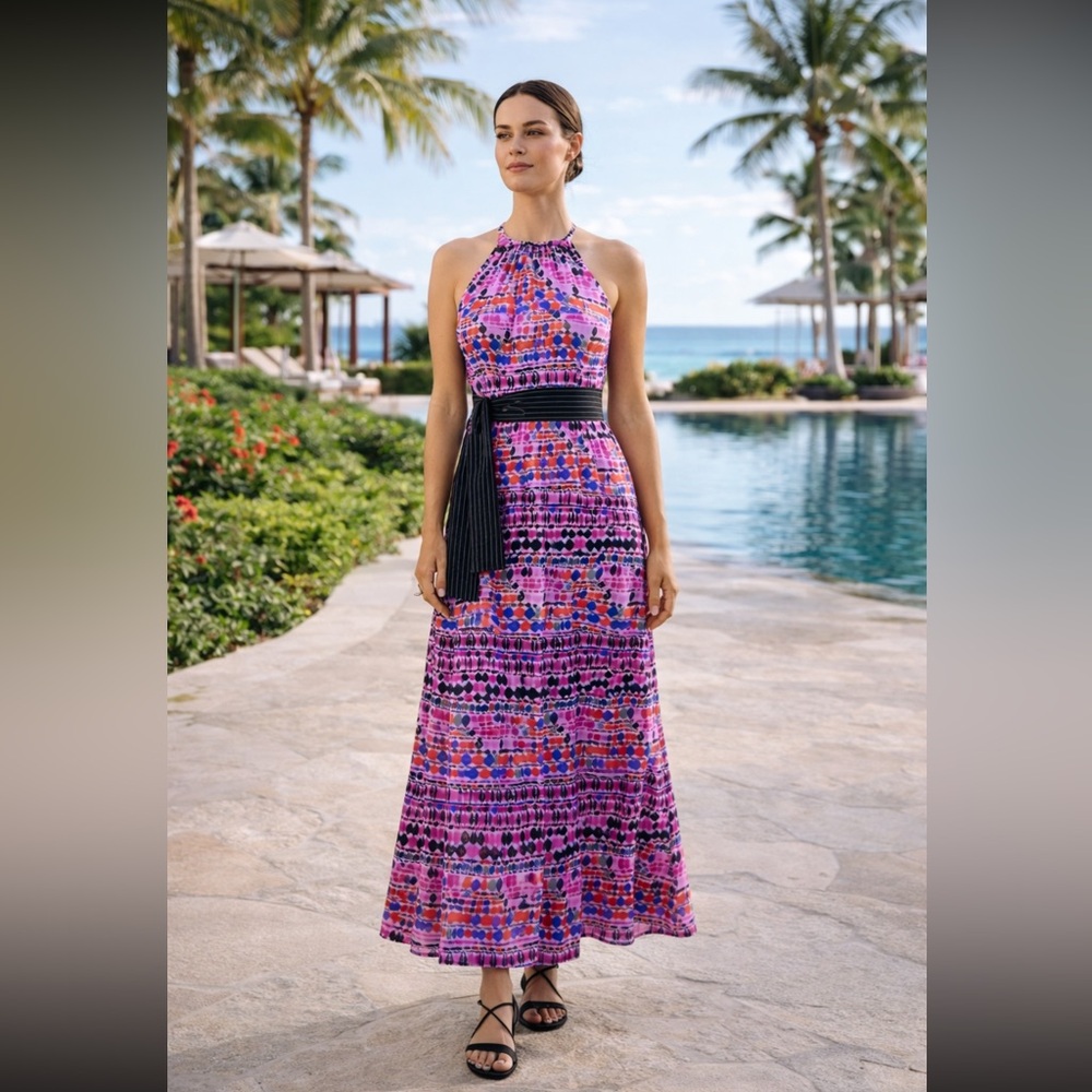 NWT RHODE Resort Julia Tiered Dress in Polka Dots Purple/ PinK/ Magenta Size L